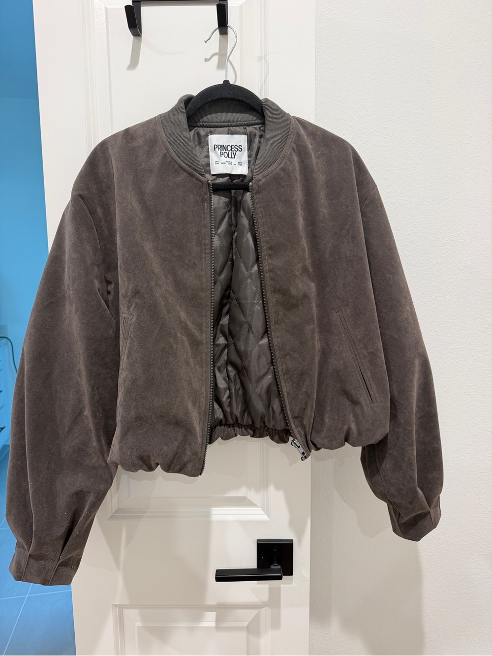 Princess Polly Mastery Faux Suede Bomber Jacket in Charcoal - Picture 4 of 5
